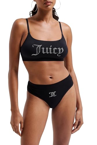 Juicy Couture Damen Diamante Bralette & Brief Unterwäsche bügellosem BH und Slip für Sport Freiteit u. Fitness in versch. Farben Dessous-Set, Black, Standard im Sale